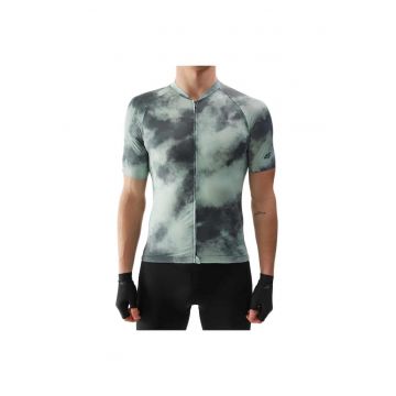 Tricou sport  slim fit - verde - poliester - cu guler ridicat si elemente reflectorizante -
