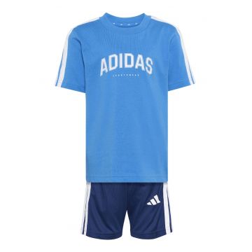 Set de pantaloni scurti si tricou cu logo - Alb/Albastru deschis/Bleumarin