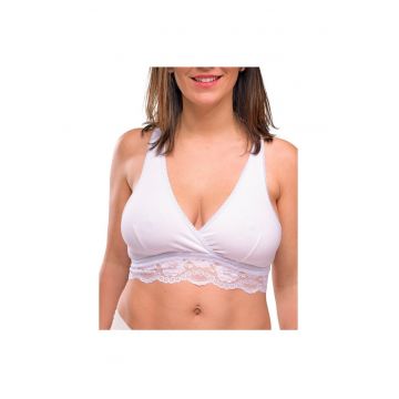 Bustiera bumbac pentru alaptat cu dantela  Crossover - Alb