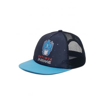 Sapca textil cu plasa si cozoroc plat - cu imprimeu Optimus Prime - Bleumarin/albastru - Marime unica