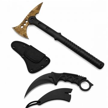 Set topor survivor si cutit karambit Night, DEPOX , 19 cm 39 cm, negru