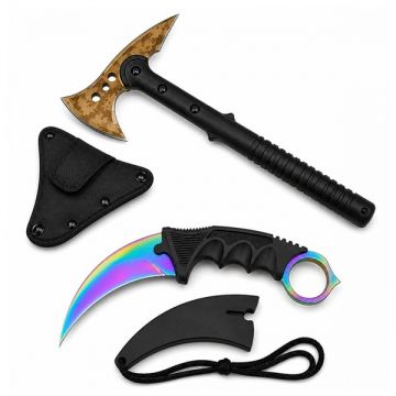 Set topor survivor si cutit karambit, Rainbow Star, DEPOX , 39 cm 18.5 cm, multicolor