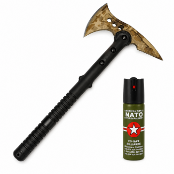 Set topor survivor si spray autoaparare cu jet, DEPOX , 39 cm 60 ml