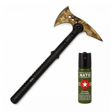 Set topor survivor si spray paralizant NATO, propulsie jet DEPOX , 39 cm 60 ml