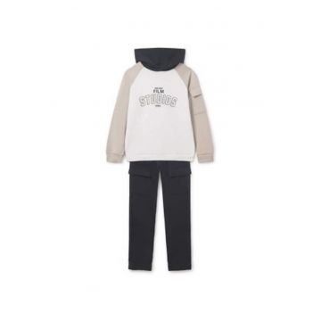 Set trening baieti -  bej/negru - hanorac cu gluga - pantaloni drepti - bumbac/poliester -