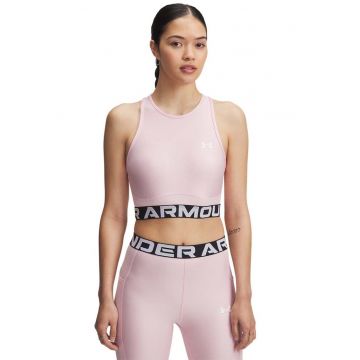 Top crop cu banda logo pentru fitness - Alb/Roz pal