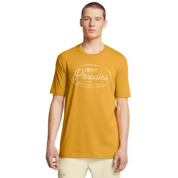 Tricou din amestec de bumbac cu imprimeu grafic - Galben mustar