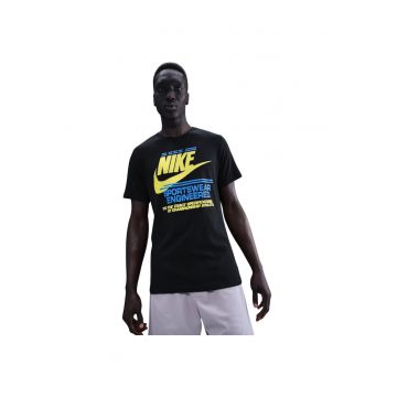 Tricou din amestec de bumbac cu imprimeu logo - Negru