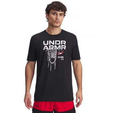 Tricou din amestec de bumbac cu imprimeu pentru baschet - Alb/Negru